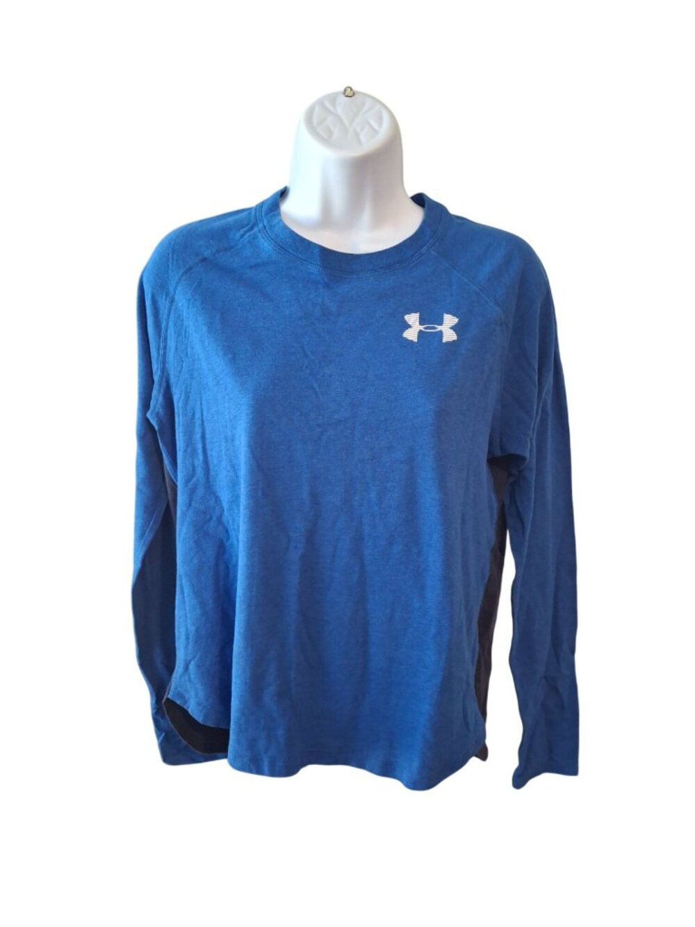 Under Armour HeatGear Shirt XS Blue Loose Long Sleeve Graphic Athletic Y2K